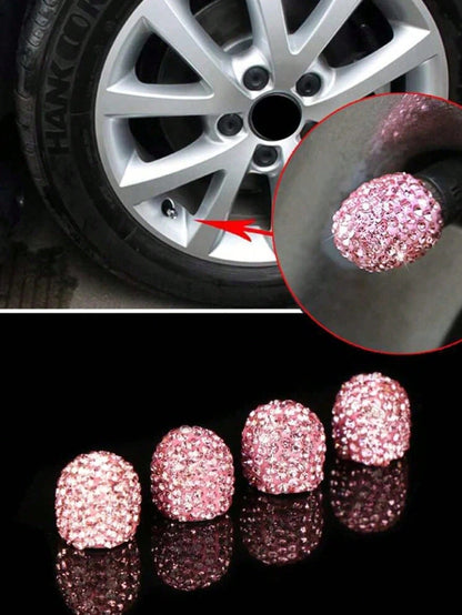 4pcs Rhinestone Car Tire Valve Cap, Universal Bling Crystal Car Tire Valve Stem Cover