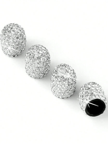 4pcs Rhinestone Car Tire Valve Cap, Universal Bling Crystal Car Tire Valve Stem Cover
