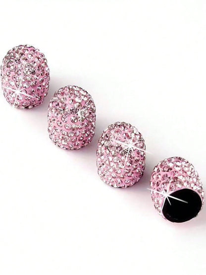 4pcs Rhinestone Car Tire Valve Cap, Universal Bling Crystal Car Tire Valve Stem Cover