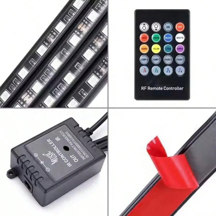 4pcs Set Of Colorful Car LED Chassis Light Strips, Remote Control APP Dual-Control Atmosphere Light, DC12V Universal Atmosphere Light High Brightness Neon Light, Suitable For Cars, Pickups, SUVs, Etc.
