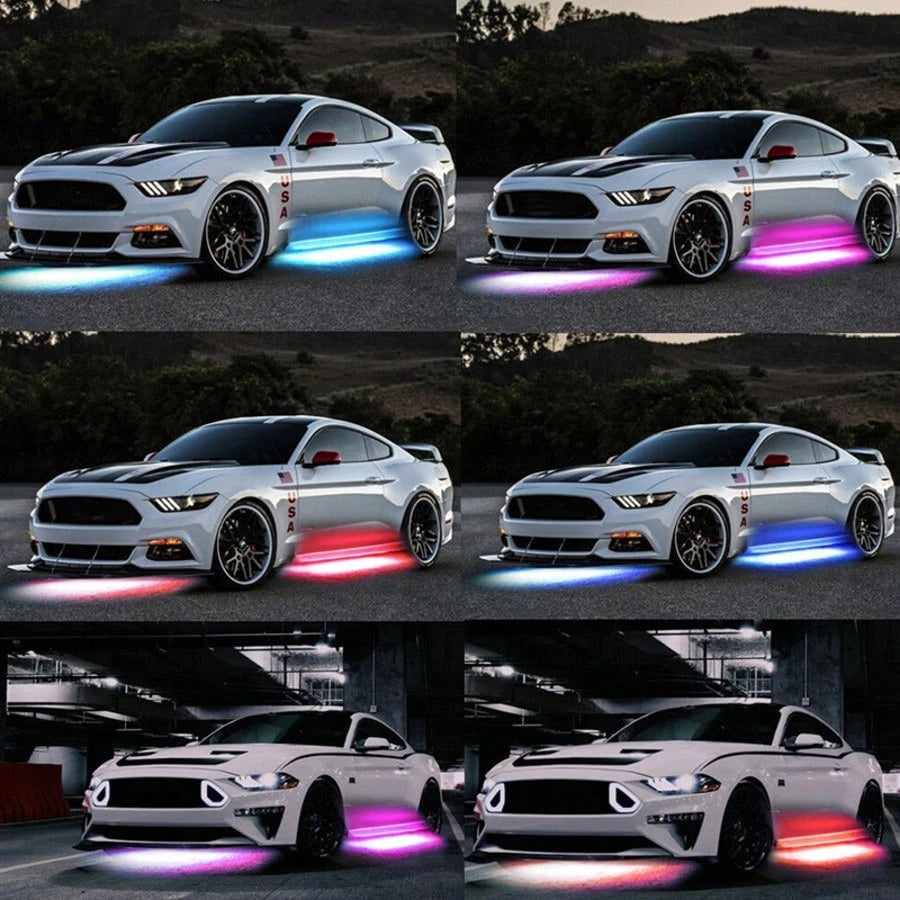4pcs Set Of Colorful Car LED Chassis Light Strips, Remote Control APP Dual-Control Atmosphere Light, DC12V Universal Atmosphere Light High Brightness Neon Light, Suitable For Cars, Pickups, SUVs, Etc.