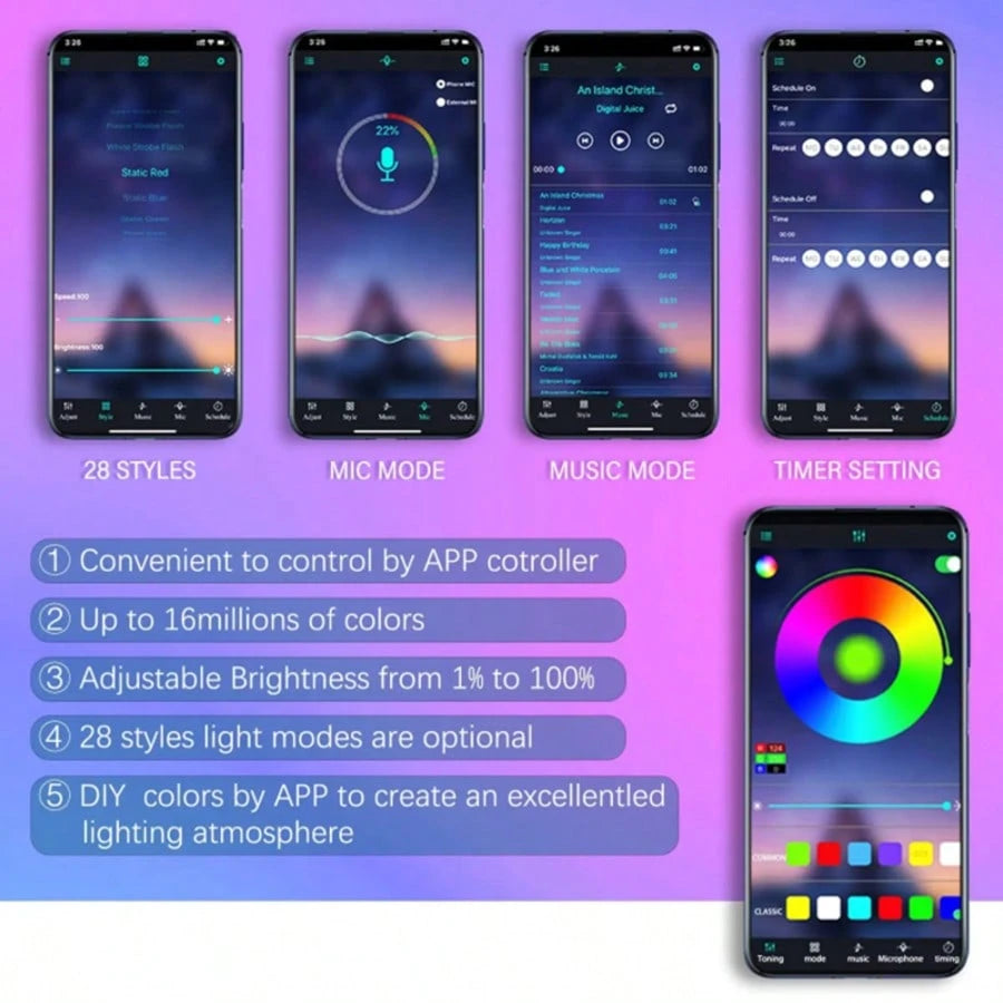 4pcs Set Of Colorful Car LED Chassis Light Strips, Remote Control APP Dual-Control Atmosphere Light, DC12V Universal Atmosphere Light High Brightness Neon Light, Suitable For Cars, Pickups, SUVs, Etc.