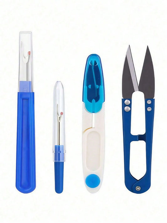 4Pcs/Set Stainless Steel Sewing Seam Ripper Set, Including Colorful Sewing Thread Ripper, Seam Ripper And Thread Cutting Scissors For Seam Removal, Sewing Tool Set For Fashion Designers, Sewing Master