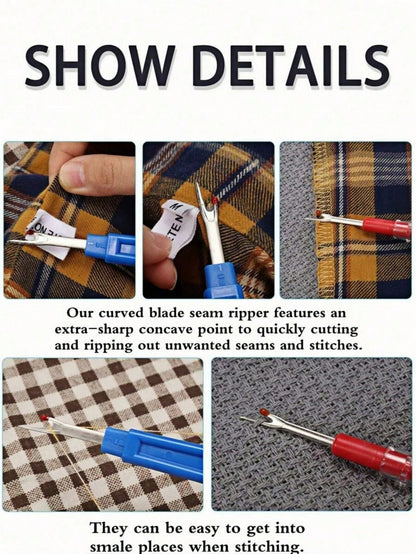 4Pcs/Set Stainless Steel Sewing Seam Ripper Set, Including Colorful Sewing Thread Ripper, Seam Ripper And Thread Cutting Scissors For Seam Removal, Sewing Tool Set For Fashion Designers, Sewing Master