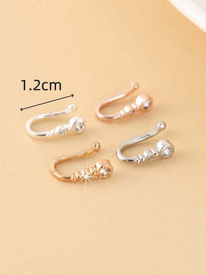 4pcs Simple Hiphop Zirconia U-Shaped Nose Rings, Fashionable Elegant Style, Suitable For Party And Daily Wear