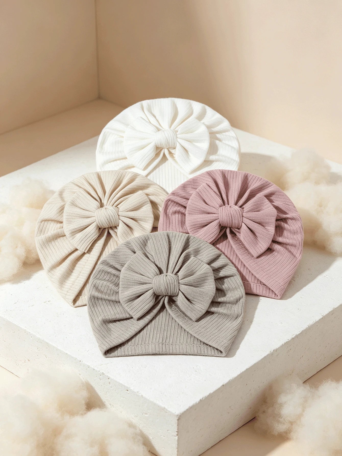 4PCS Soft Ribbed Baby Girl Turban Hats Large Bow Beanies Stretchy Headwraps For Back-To-School Wedding Party & Gift, 2026 New Summer Fall Arrival