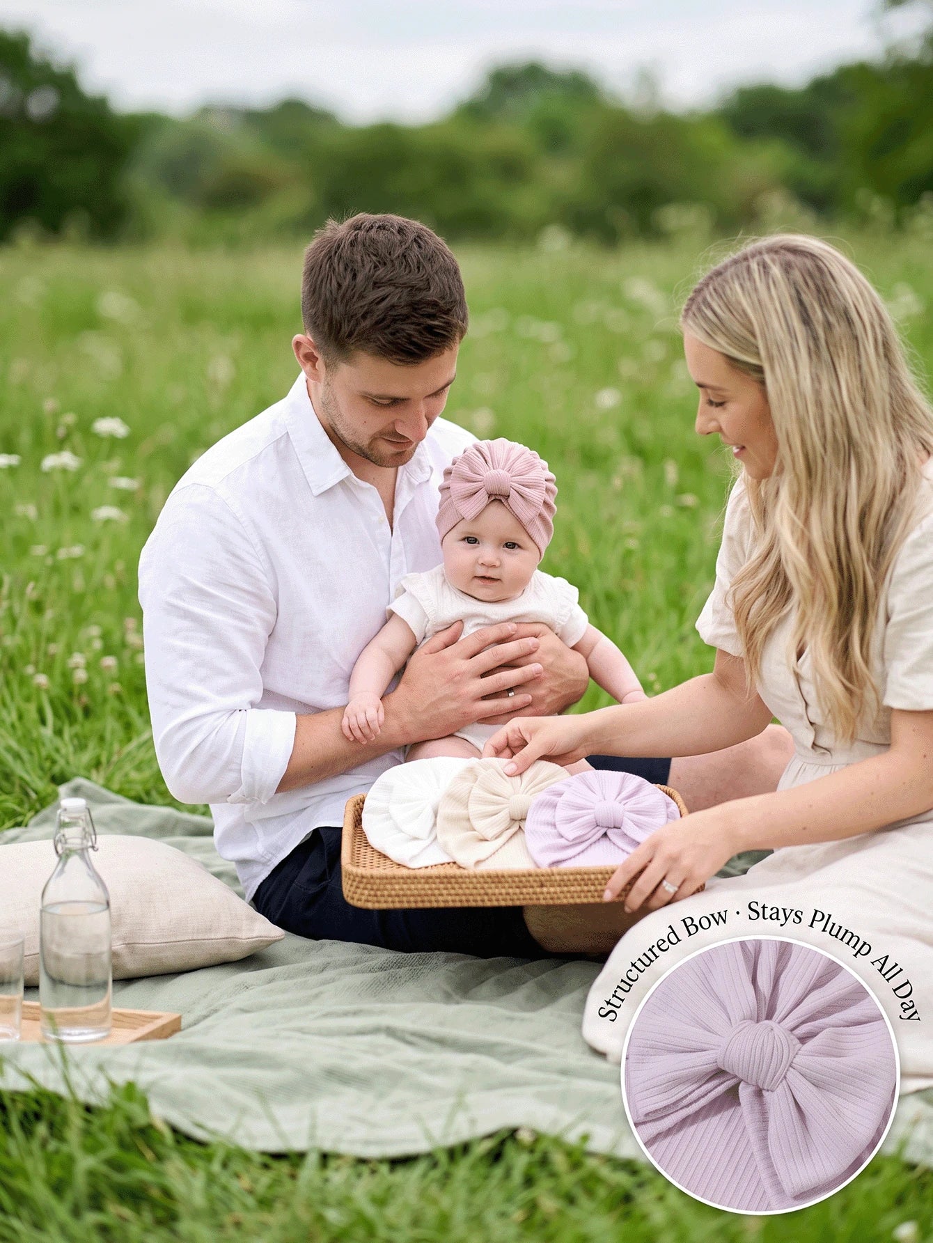 4PCS Soft Ribbed Baby Girl Turban Hats Large Bow Beanies Stretchy Headwraps For Back-To-School Wedding Party & Gift, 2026 New Summer Fall Arrival