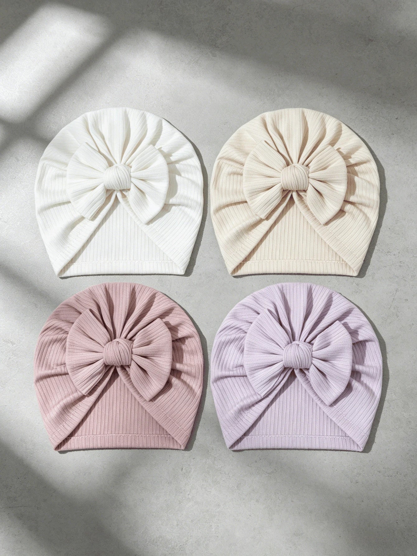 4PCS Soft Ribbed Baby Girl Turban Hats Large Bow Beanies Stretchy Headwraps For Back-To-School Wedding Party & Gift, 2026 New Summer Fall Arrival