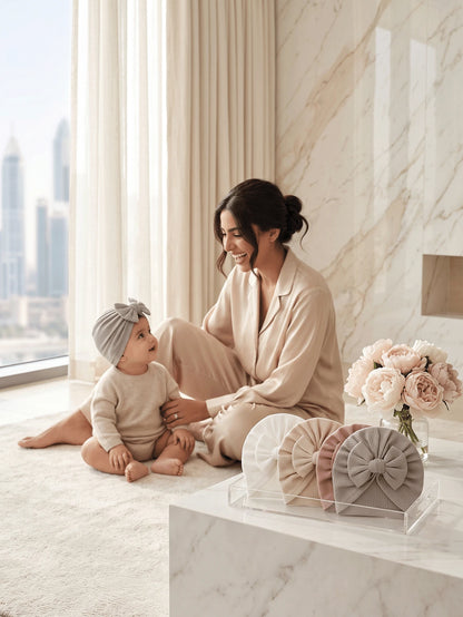 4PCS Soft Ribbed Baby Girl Turban Hats Large Bow Beanies Stretchy Headwraps For Back-To-School Wedding Party & Gift, 2026 New Summer Fall Arrival