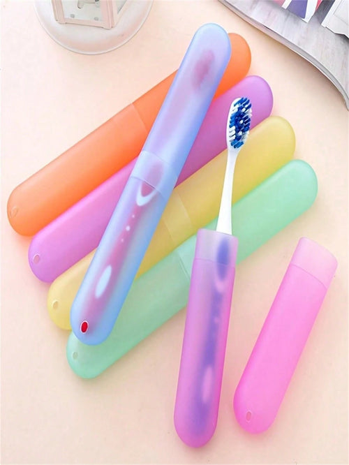 4pcs Travel Toothbrush Storage Box Set, Portable Breathable Toothbrush Holder, Frosted Felt Toothbrush Head Protective Cover, Tool Storage Box, Perfect For Home And Travel Use, Fashionable And Practic
