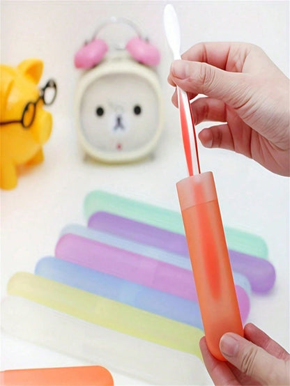 4pcs Travel Toothbrush Storage Box Set, Portable Breathable Toothbrush Holder, Frosted Felt Toothbrush Head Protective Cover, Tool Storage Box, Perfect For Home And Travel Use, Fashionable And Practic