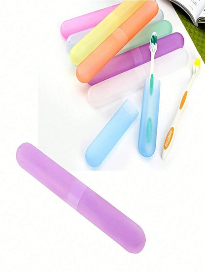 4pcs Travel Toothbrush Storage Box Set, Portable Breathable Toothbrush Holder, Frosted Felt Toothbrush Head Protective Cover, Tool Storage Box, Perfect For Home And Travel Use, Fashionable And Practic