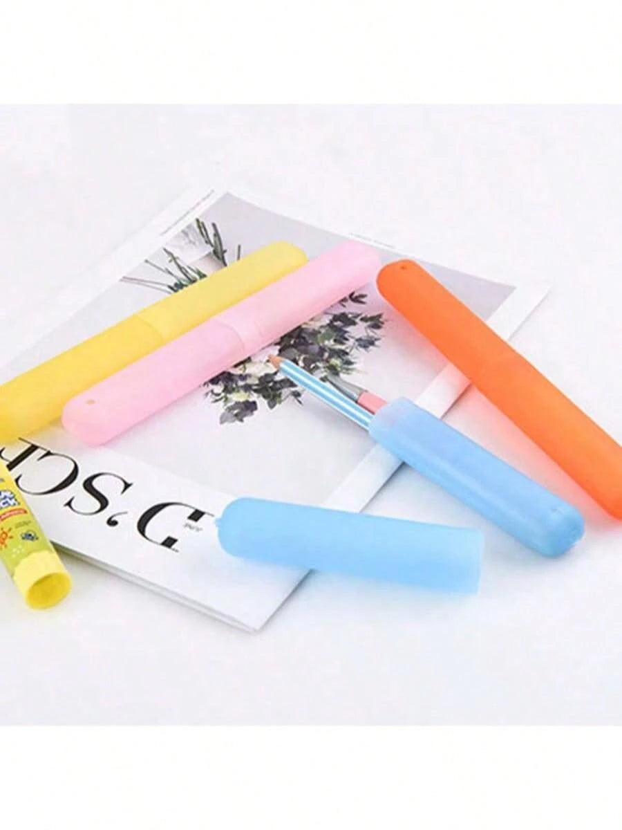 4pcs Travel Toothbrush Storage Box Set, Portable Breathable Toothbrush Holder, Frosted Felt Toothbrush Head Protective Cover, Tool Storage Box, Perfect For Home And Travel Use, Fashionable And Practic