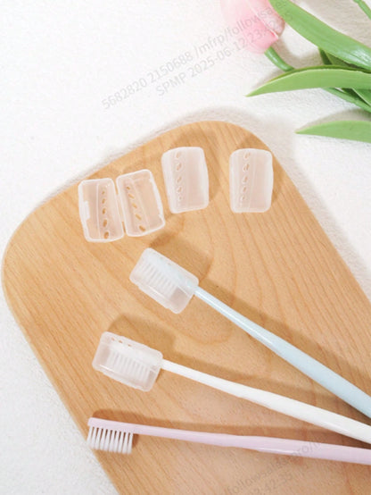 4pcs Travel Toothbrush Storage Box Set, Portable Breathable Toothbrush Holder, Frosted Felt Toothbrush Head Protective Cover, Tool Storage Box, Perfect For Home And Travel Use, Fashionable And Practic