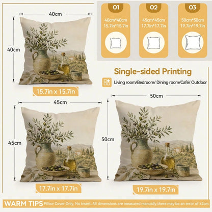 4pcs Vintage Olive Plant Themed Pattern Single-Sided Printed Pillow Covers/Cushion Covers, Multi-Scene Atmosphere Decorative Pillow Covers Suitable For Living Room, Sofa, Bedroom, Without Pillow Inser