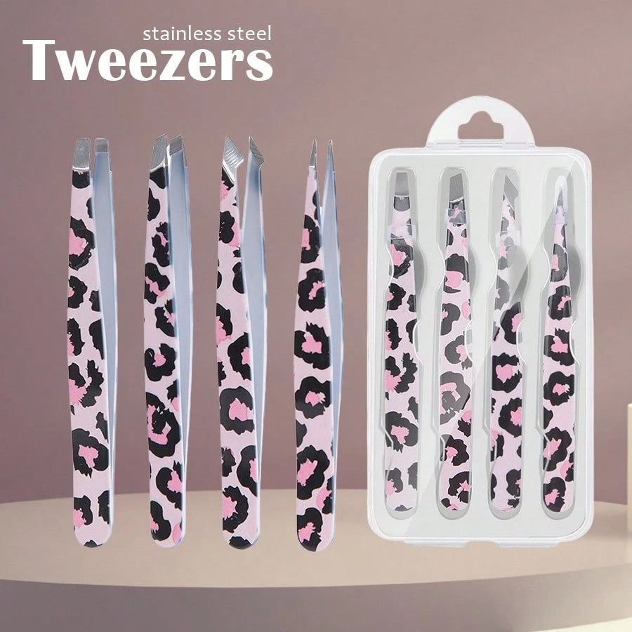 4pcs Wild Leopard Print Eyebrow Clip Set, Adhesive & Hanging, Makeup Essential For Women,Makeup,Cheap,Room Decor,Vanity,Travel,Bedroom,Makeup Accessories,Tweezers,Cheap,Stocking Stuffers,Makeup,Makeup
