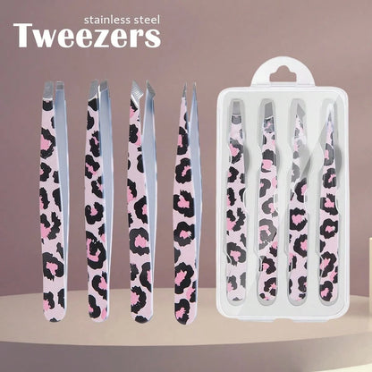 4pcs Wild Leopard Print Eyebrow Clip Set, Adhesive & Hanging, Makeup Essential For Women,Makeup,Cheap,Room Decor,Vanity,Travel,Bedroom,Makeup Accessories,Tweezers,Cheap,Stocking Stuffers,Makeup,Makeup