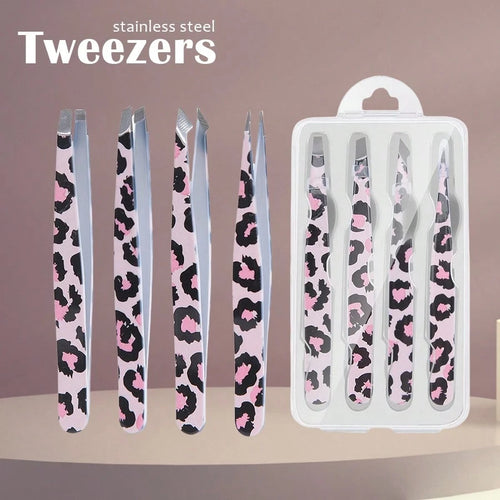 4pcs Wild Leopard Print Eyebrow Clip Set, Adhesive & Hanging, Makeup Essential For Women,Makeup,Cheap,Room Decor,Vanity,Travel,Bedroom,Makeup Accessories,Tweezers,Cheap,Stocking Stuffers,Makeup,Makeup