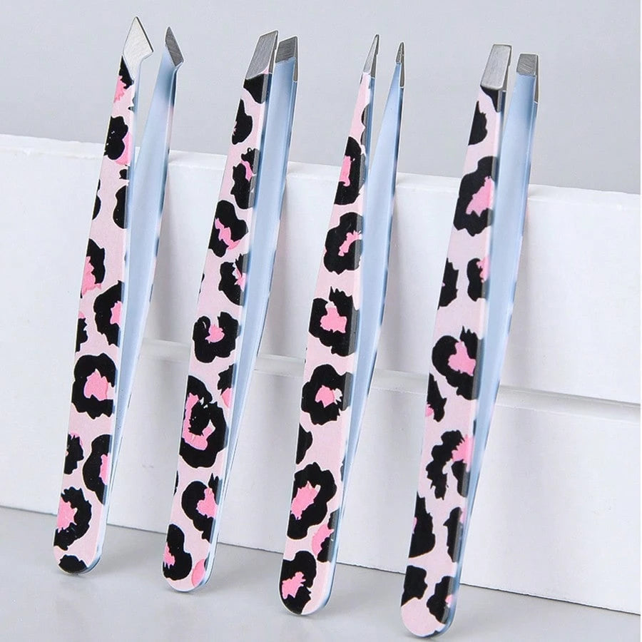 4pcs Wild Leopard Print Eyebrow Clip Set, Adhesive & Hanging, Makeup Essential For Women,Makeup,Cheap,Room Decor,Vanity,Travel,Bedroom,Makeup Accessories,Tweezers,Cheap,Stocking Stuffers,Makeup,Makeup