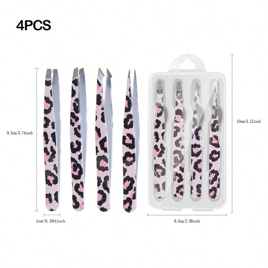 4pcs Wild Leopard Print Eyebrow Clip Set, Adhesive & Hanging, Makeup Essential For Women,Makeup,Cheap,Room Decor,Vanity,Travel,Bedroom,Makeup Accessories,Tweezers,Cheap,Stocking Stuffers,Makeup,Makeup