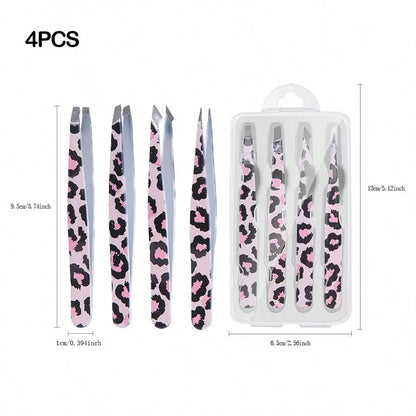 4pcs Wild Leopard Print Eyebrow Clip Set, Adhesive & Hanging, Makeup Essential For Women,Makeup,Cheap,Room Decor,Vanity,Travel,Bedroom,Makeup Accessories,Tweezers,Cheap,Stocking Stuffers,Makeup,Makeup