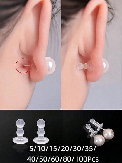 5/10/15/20/30/35/40/50/60/80/100Pcs Boxed Earring Backs, Stud Earring Stoppers, Handmade DIY Jewelry Accessories, Anti-Slip Silicone Ear Plugs, Locking