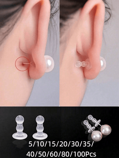5/10/15/20/30/35/40/50/60/80/100Pcs Boxed Earring Backs, Stud Earring Stoppers, Handmade DIY Jewelry Accessories, Anti-Slip Silicone Ear Plugs, Locking
