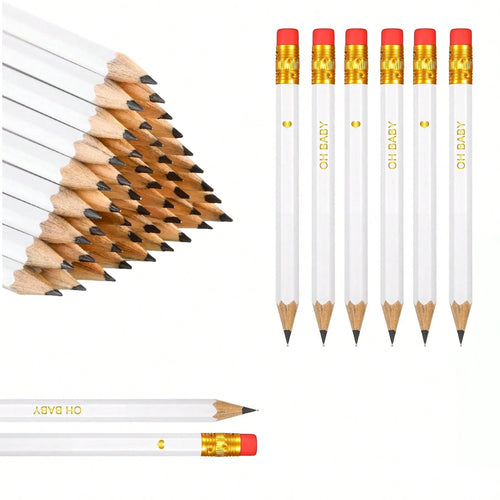 5/10/20/30/40 Pencils- Half Pencils, Mini, Sharpened, With Eraser- 4 Inch Short, 2 HB, Suitable For Gift Games, Baby Shower, Gender Reveal, Bridal Shower Games (White)