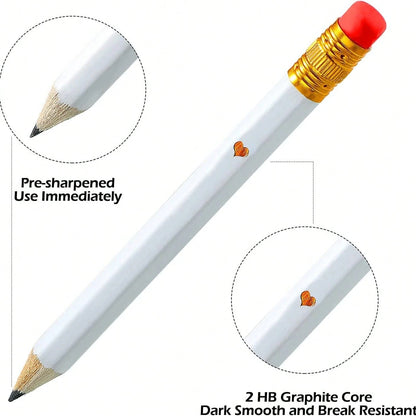 5/10/20/30/40 Pencils- Half Pencils, Mini, Sharpened, With Eraser- 4 Inch Short, 2 HB, Suitable For Gift Games, Baby Shower, Gender Reveal, Bridal Shower Games (White)