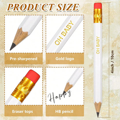 5/10/20/30/40 Pencils- Half Pencils, Mini, Sharpened, With Eraser- 4 Inch Short, 2 HB, Suitable For Gift Games, Baby Shower, Gender Reveal, Bridal Shower Games (White)