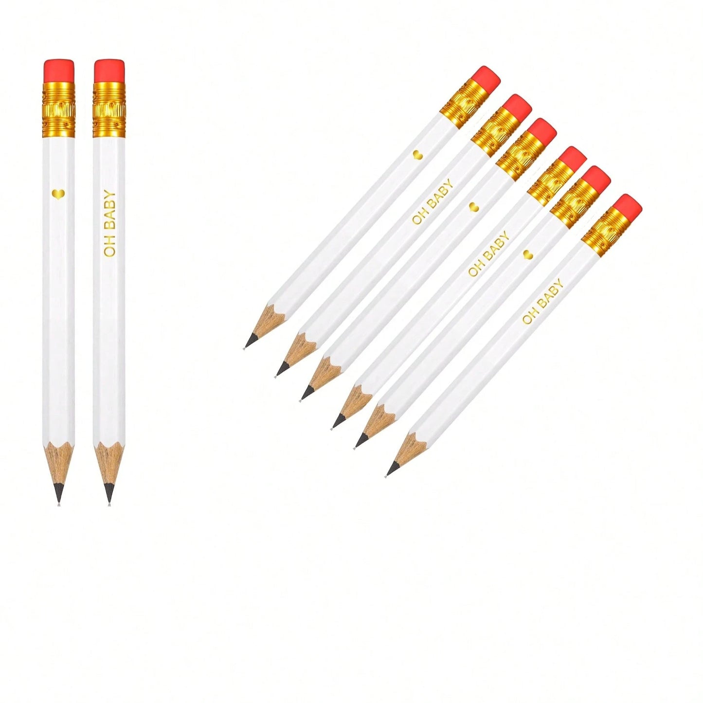 5/10/20/30/40 Pencils- Half Pencils, Mini, Sharpened, With Eraser- 4 Inch Short, 2 HB, Suitable For Gift Games, Baby Shower, Gender Reveal, Bridal Shower Games (White)