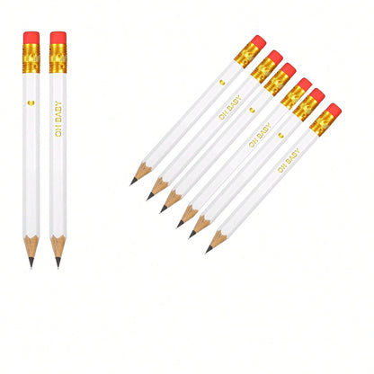 5/10/20/30/40 Pencils- Half Pencils, Mini, Sharpened, With Eraser- 4 Inch Short, 2 HB, Suitable For Gift Games, Baby Shower, Gender Reveal, Bridal Shower Games (White)