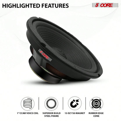 5 Core 8" Subwoofer 500W Car Audio 4Ohm Sub Woofer Speaker