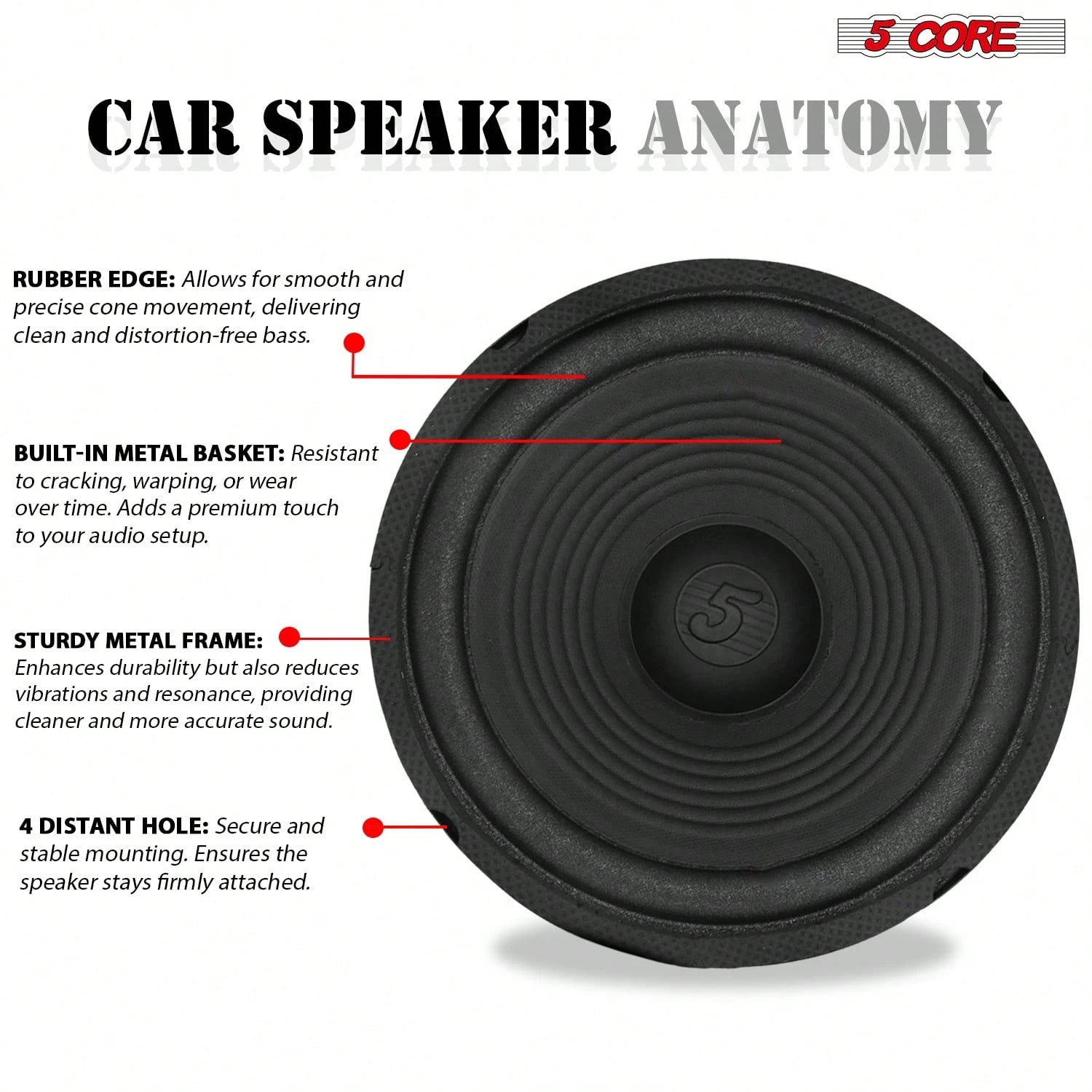 5 Core 8" Subwoofer 500W Car Audio 4Ohm Sub Woofer Speaker