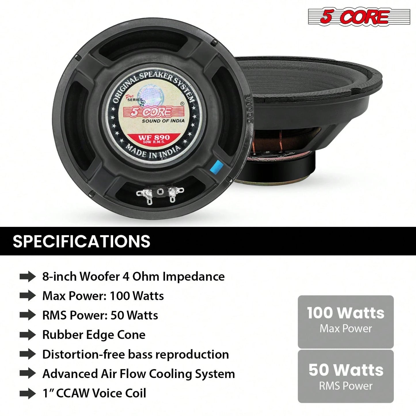 5 Core 8" Subwoofer 500W Car Audio 4Ohm Sub Woofer Speaker