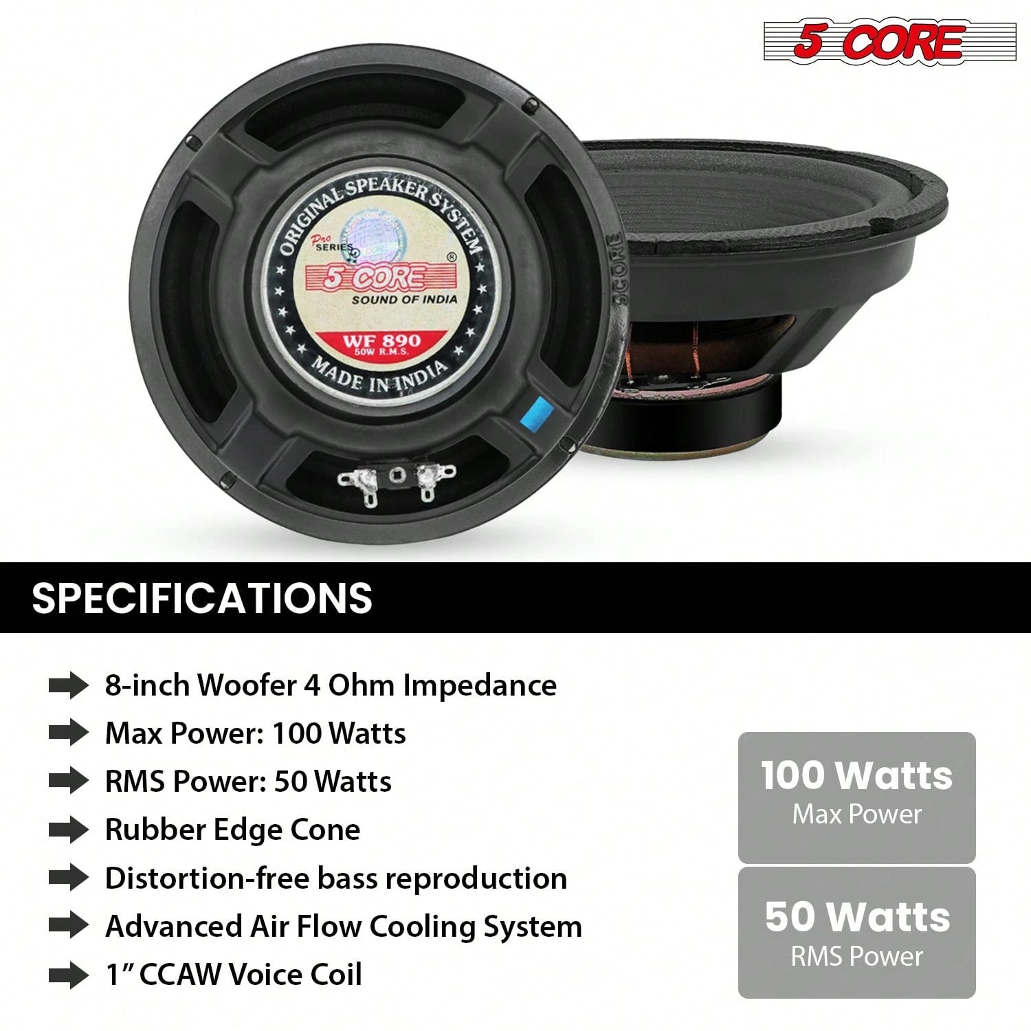 5 Core 8" Subwoofer 500W Car Audio 4Ohm Sub Woofer Speaker