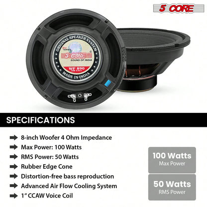 5 Core 8" Subwoofer 500W Car Audio 4Ohm Sub Woofer Speaker