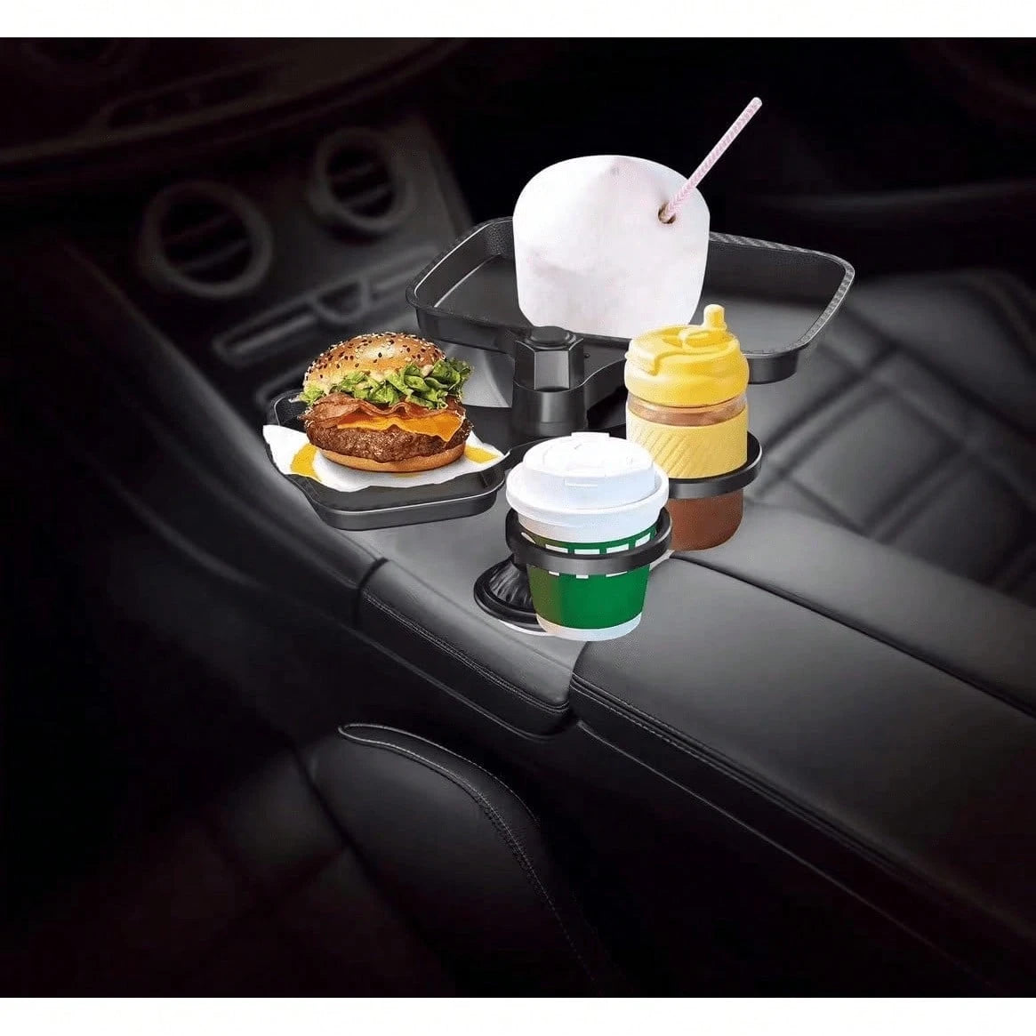 5-In-1 Car Cup Holder Expander With Detachable Car Cup Holder Tray, Phone Holder, Dual Car Plate And Car Cup Holderwith Dual Cup Holder And Adjustable Base, Must-Have Gadgets For Road Trips And Cars
