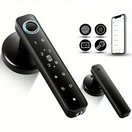 5-In-1 Smart Door Lock- Fingerprint & Keypad Door Knob, 2 IC Card & 2 Keys, Smart Life For Bedroom, Office, Hotel, Closet, Pantry