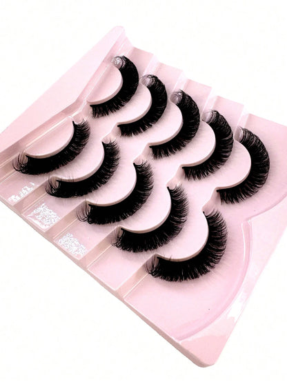 5 Pairs 5D Thick False Eyelashes, Natural DD Curly & Fluffy Cat Eye Lashes, Faux Mink Lashes, Fluffy Cartoon Style Lashes, Makeup Tools, Strip Eyelashes