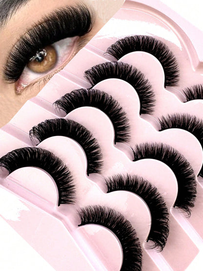 5 Pairs 5D Thick False Eyelashes, Natural DD Curly & Fluffy Cat Eye Lashes, Faux Mink Lashes, Fluffy Cartoon Style Lashes, Makeup Tools, Strip Eyelashes