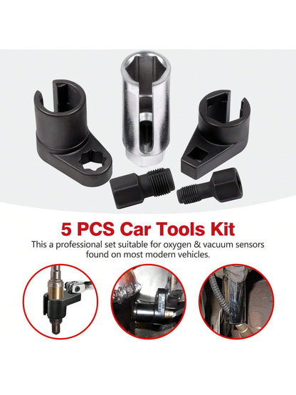 5-Piece Oxygen Sensor Removal Tool Set| Universal Fit Automotive Repair Kit With Thread Taps & Storage Case