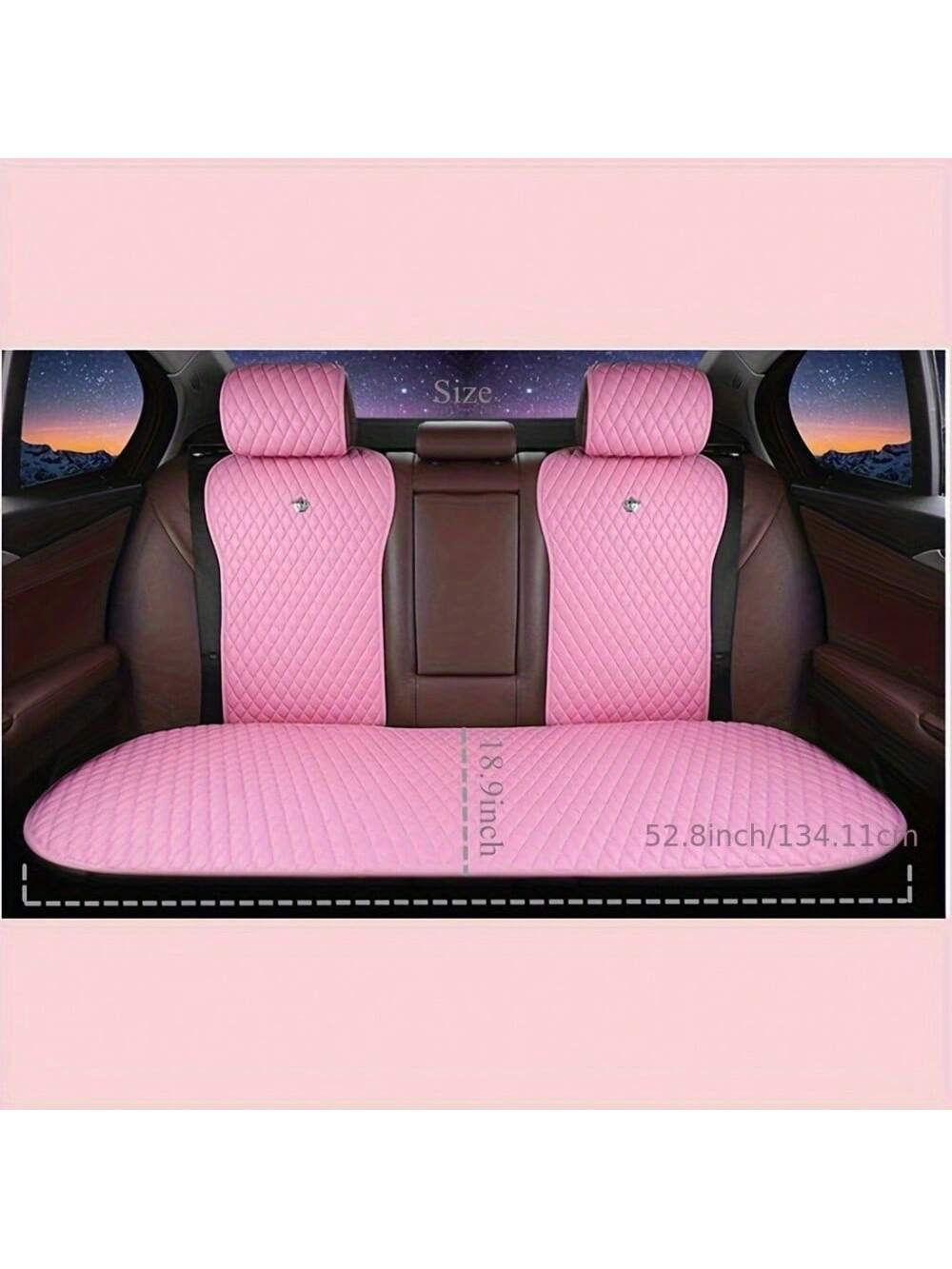 5-Seat Set Pink Inlaid Crystal Crown Car Seat Cushion- Fashionable, Universal, PU Leather Surface, Artificial Diamond Accents, Four Seasons, Women's Car Accessories,Pink Car Stuff