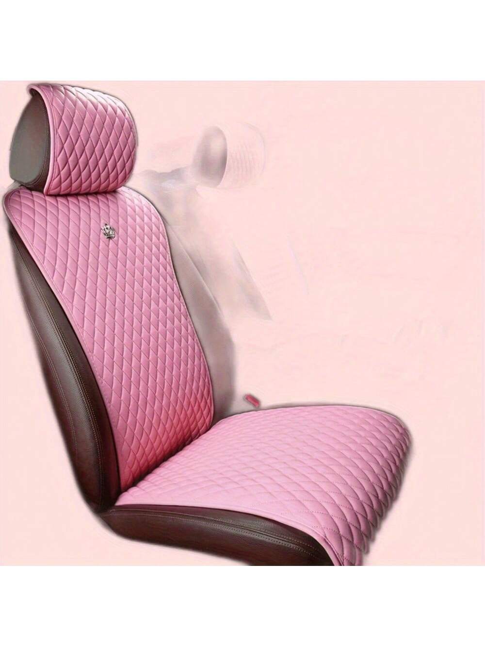 5-Seat Set Pink Inlaid Crystal Crown Car Seat Cushion- Fashionable, Universal, PU Leather Surface, Artificial Diamond Accents, Four Seasons, Women's Car Accessories,Pink Car Stuff