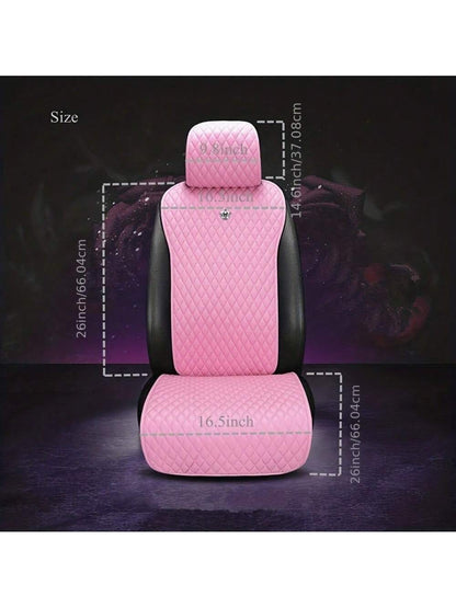 5-Seat Set Pink Inlaid Crystal Crown Car Seat Cushion- Fashionable, Universal, PU Leather Surface, Artificial Diamond Accents, Four Seasons, Women's Car Accessories,Pink Car Stuff