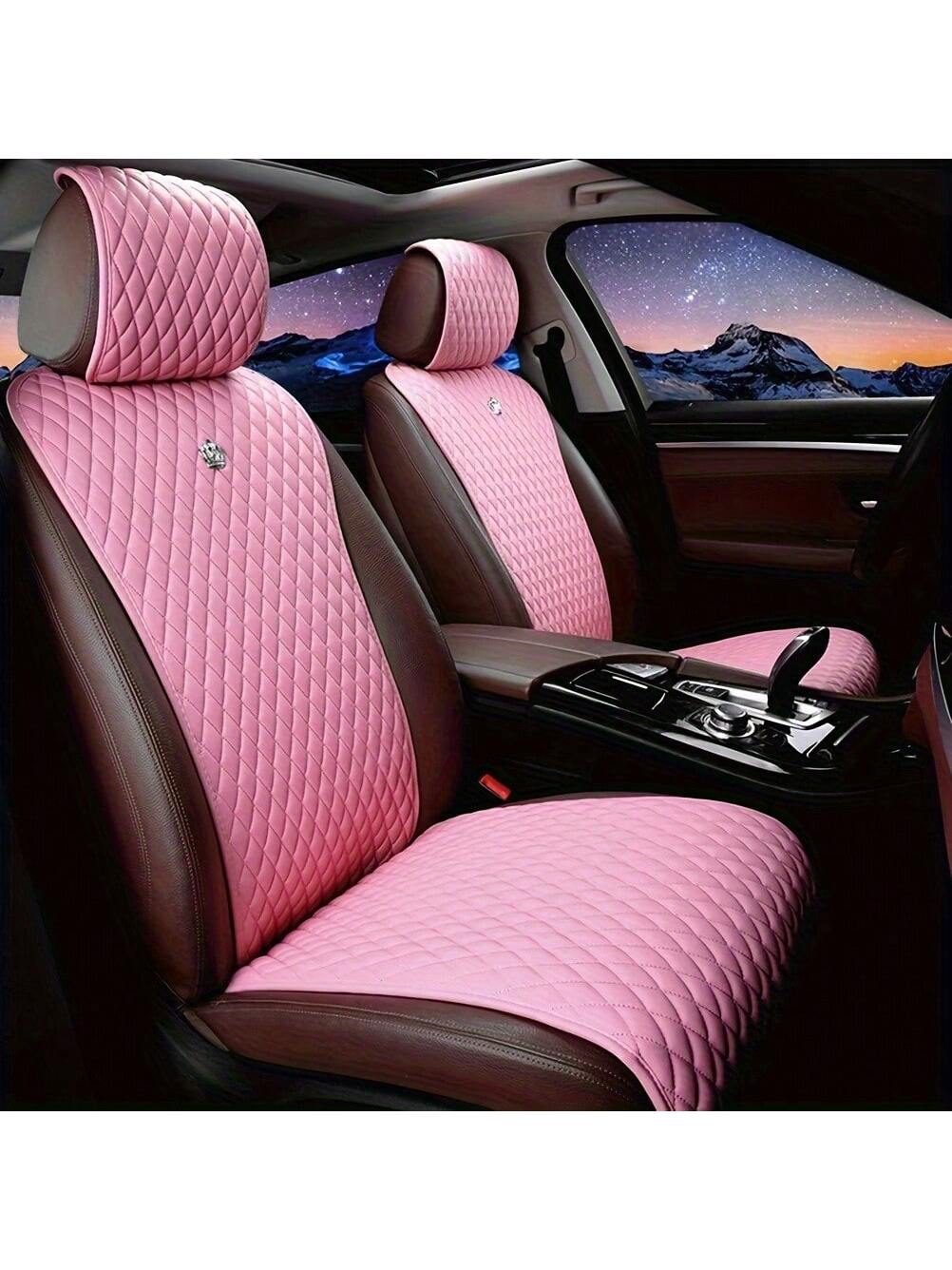 5-Seat Set Pink Inlaid Crystal Crown Car Seat Cushion- Fashionable, Universal, PU Leather Surface, Artificial Diamond Accents, Four Seasons, Women's Car Accessories,Pink Car Stuff