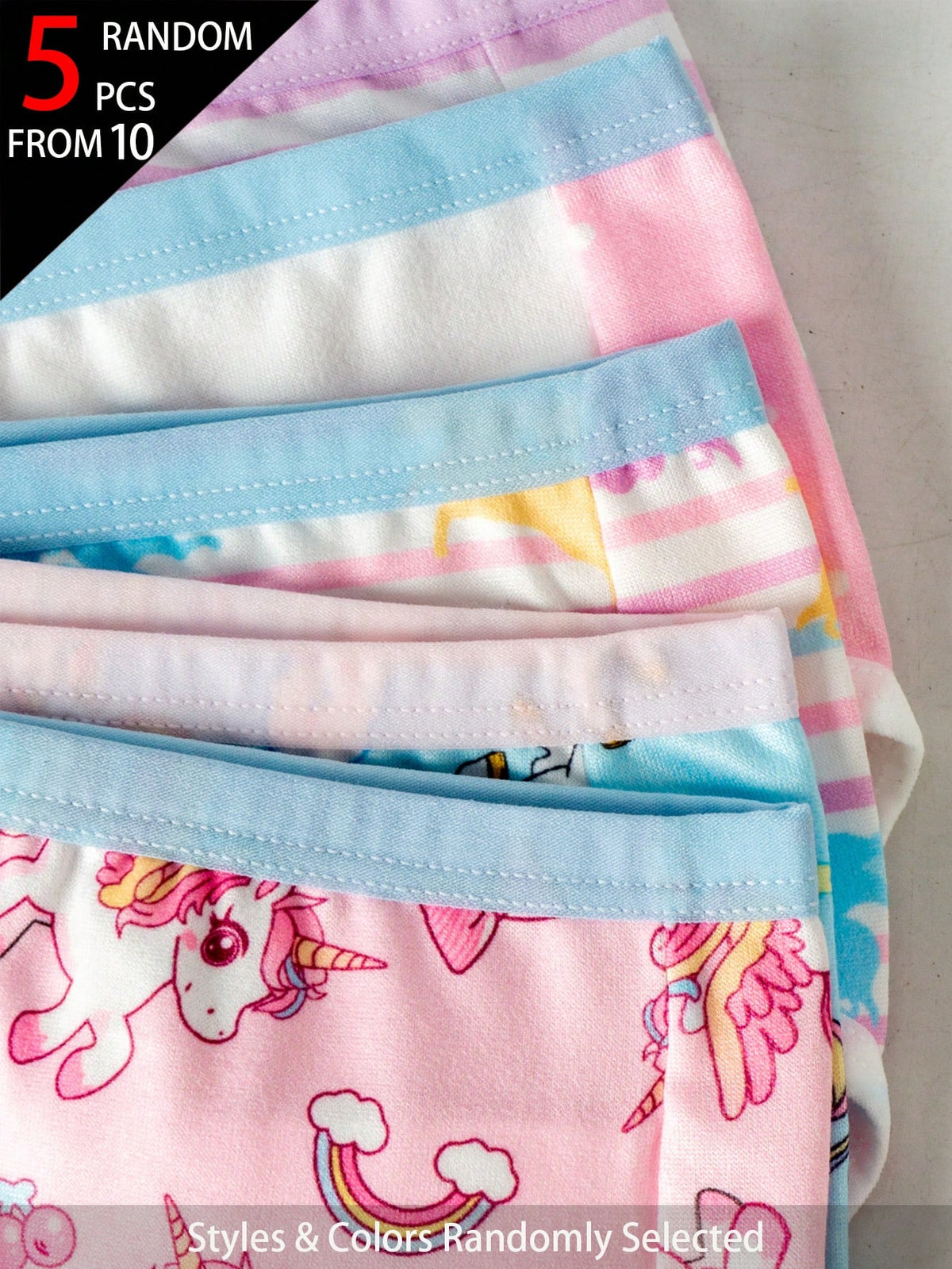 [5 Sets Random] Girls Young Girls Clothing Sweet Stylish Multi-Color Briefs Featuring Sweet Donut And Ice Cream Cartoon Graphic Prints Plus Striped And Polka Dot Patterns In Pink Light Blue Navy