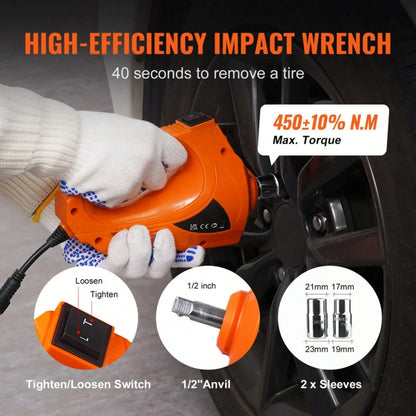 5 Ton Electric Hydraulic Car Jack- W/ Electric Impact Wrench, Built-In Inflatable Pump & LED Light, Universal Fit For SUV, Sedan, Truck, 12V Car Emergency Lift Tool