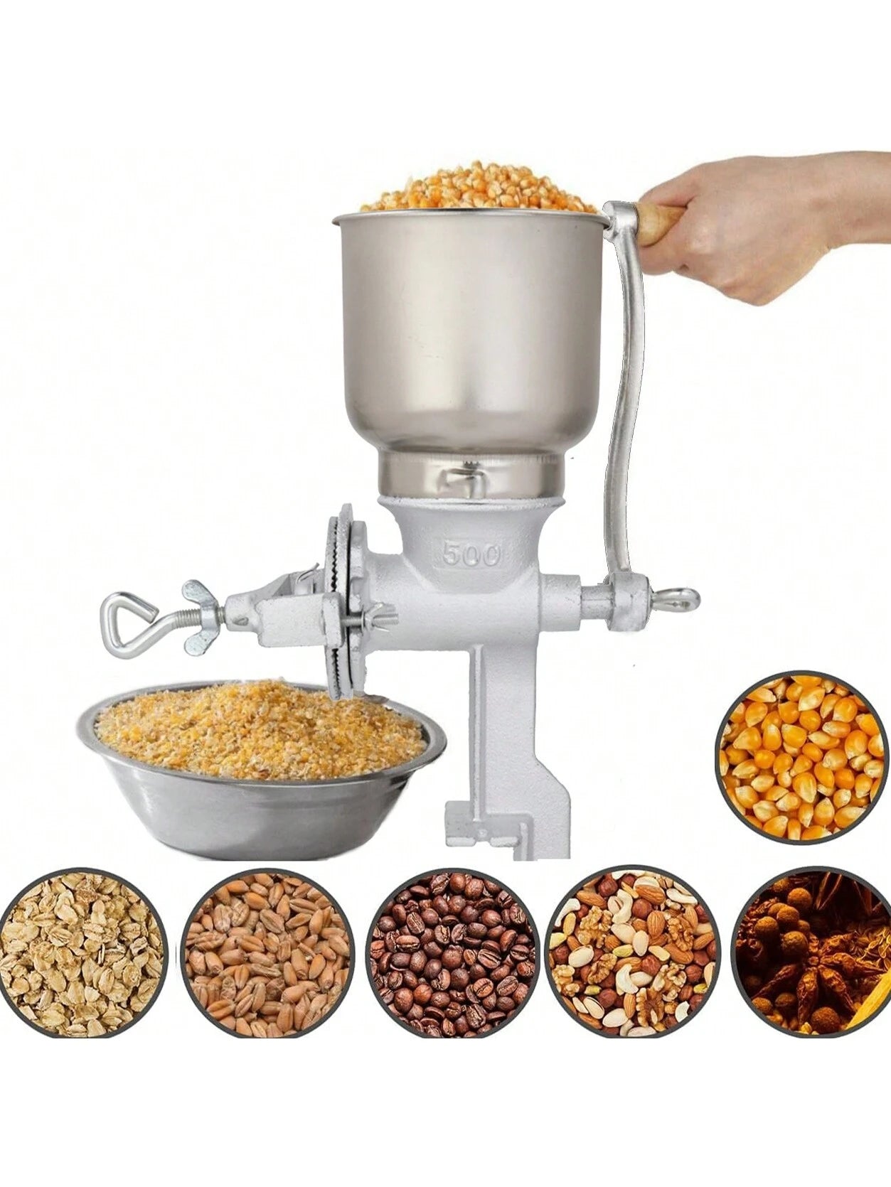 500# Household Hand-Operated Cereal Grinder,Hand Operated Corn Grain Mill Kitchen Food Grinder Hopper For Corns Coffee Wheat﻿