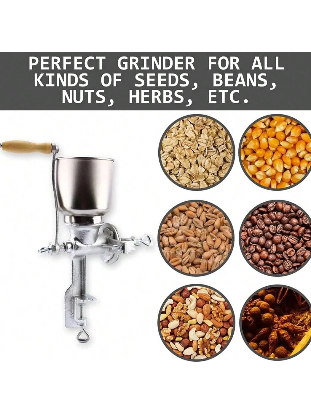 500# Household Hand-Operated Cereal Grinder,Hand Operated Corn Grain Mill Kitchen Food Grinder Hopper For Corns Coffee Wheat﻿